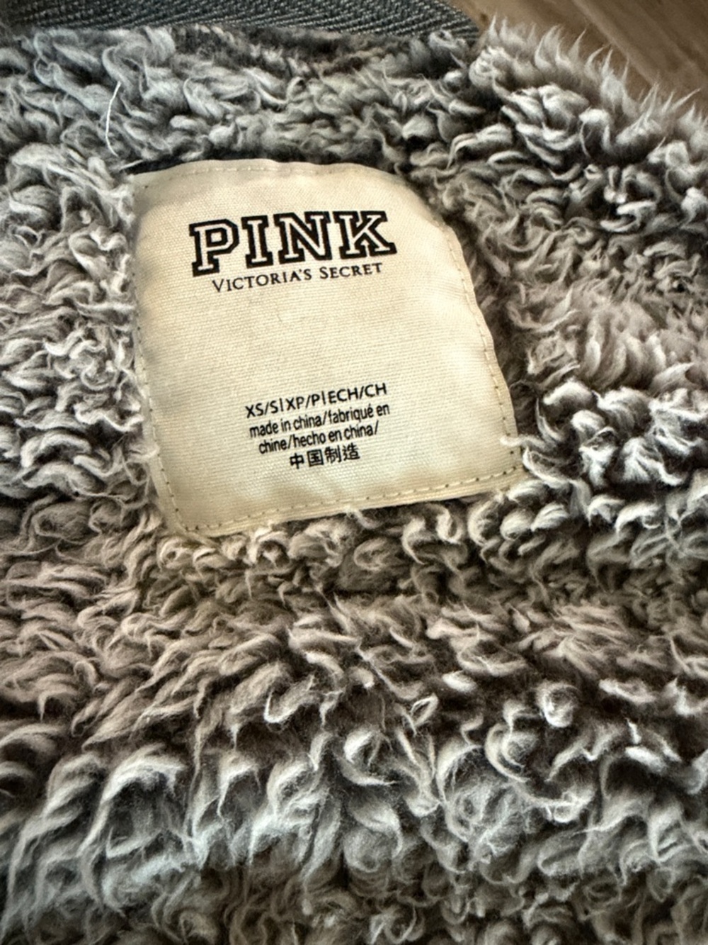 PINK Victoria's Secret Plush Sherpa Jacket in Taupe Gray
